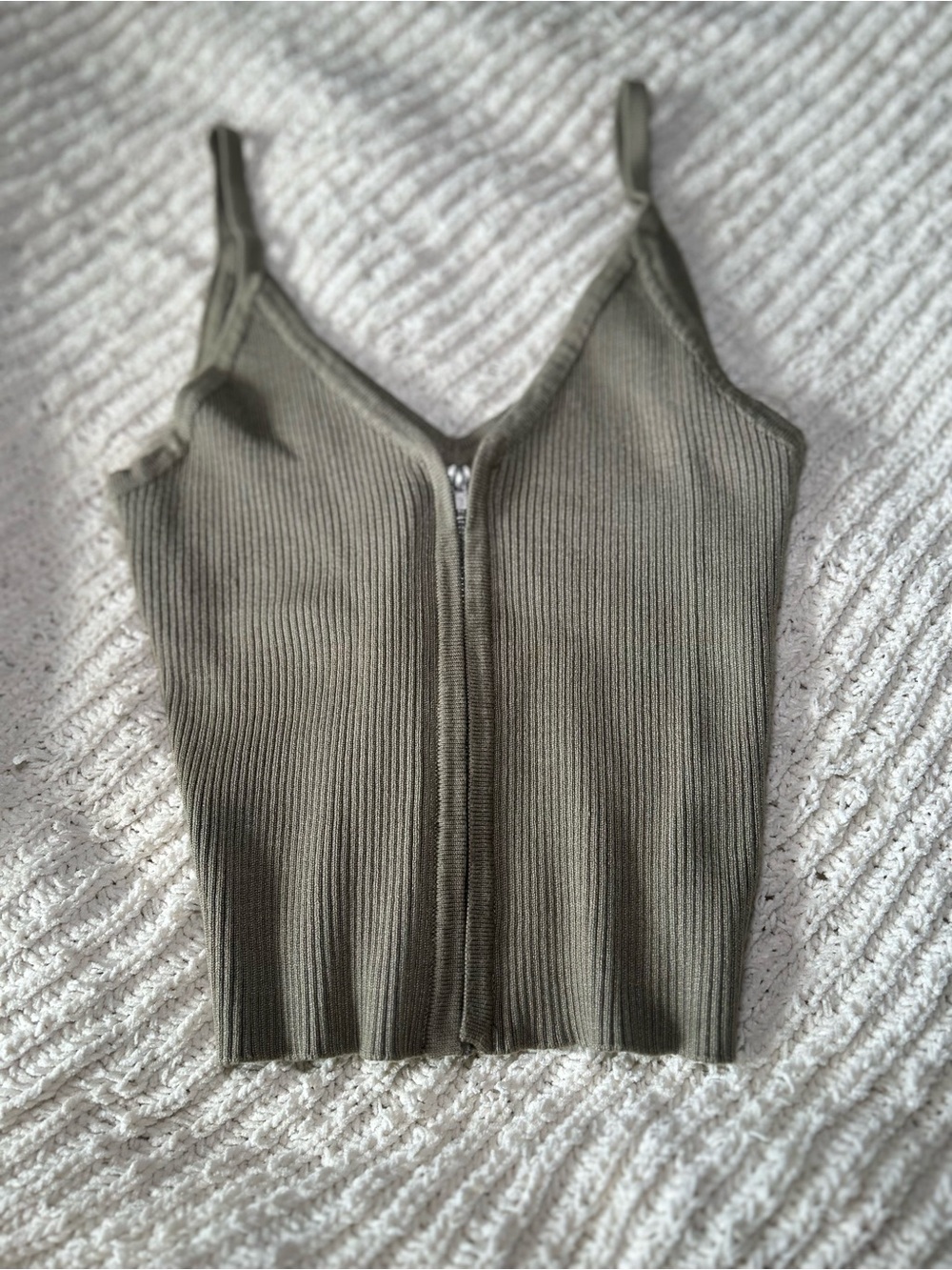 Active USA Olive Ribbed Zip Cami